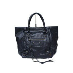 BALENCIAGA The Sunday Leather Navy Blue Tote Bag Mirrored